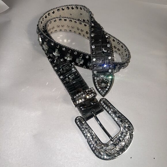 Western Rhinestone SM Bling Belt Crosses Black  Rhinestone Buckle 29 Crosses main image 10